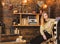 Tomboy concept. Girl tomboy spend time in house of gamekeeper. Girl in casual outfit in wooden vintage interior. Lady on