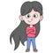 Tomboy girl with long hair is looking cool smiling beautiful, doodle icon image kawaii