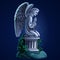 Tombstone kneeling angel on blue night background