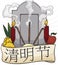 Tombstone with Offerings Ready to Perform Ritual during Qingming Festival, Vector Illustration