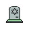 Tombstone with the star of david, gravestones, grave flat color line icon.