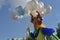 TOMSK, RUSSIA - JUNE 7, 2016: A clown entertains the audience at the festival