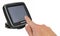 TomTom GPS car navigation with handle. The finger indicates the