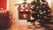 Toned 4k video of beautiful living room with fireplace decorated for celebrating Christmas and New Year