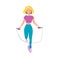 A toned girl does exercises with a skipping rope in sportswear. Flat vector illustration on a white isolated background