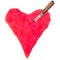 Toned image knife with wooden handle stuck in big red heart