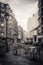 Toned monochrome image of a street cafe in Paris