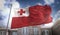 Tonga Flag 3D Rendering on Blue Sky Building Background