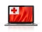 Tonga flag on laptop screen isolated on white. 3D illustration