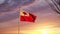 Tonga flagpole at sunset flying a freedom flag - 3d animation