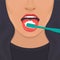 Tongue hygiene, brush and toothbrush . dental care. white teeth clean