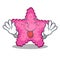 Tongue out pink starfish animal on mascot sand