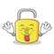 Tongue out yellow lock character mascot