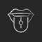 Tongue piercing chalk white icon on dark background