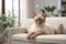 Tonkinese cat in cozy room