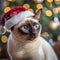 Tonkinese Tranquility: Cat in a Santa Claus Hat Rings in the New Year with Elegance