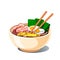 Tonkotsu ramen soup bowl with noodles,, chopsticks