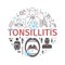 Tonsillitis banner. Symptoms, Treatment. Icons set. Vector signs for web graphics.