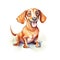 Too Cute to Handle: A Smiling Dachshund Pup Watercolor Stock Photo That Melts Hearts! AI Generated