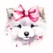 Too Cute to Handle: A Smiling Samoyed Puppy with a Pink Bow and Glasses in Watercolor Stock Photo That Will Make You Smile! AI