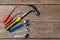 Tool kit, Mechanic tools set hammer, wrench, screwdriver.