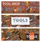 Tool shop banners with house repair equipment