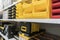 Tool Storage Box and Tool Chests Protective cases for tools and devices.colorful plastic Storage boxes on Shelf for accessories or