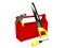 Toolbox with a hammer, screwdriver and handsaw, isolated