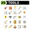 Tools construction icon set include brush, paint, painting, wall, construction, safety, jacket, vest, protection, jackhammer,