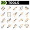 Tools construction icon set include screw, self tapping, bolt, self fastening, construction, nail, tools, carpenter, building,