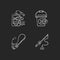 Tools for fishing chalk white icons set on black background
