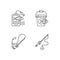 Tools for fishing linear icons set