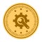 Tools golden digital coin vector icon. Gold yellow coin with wrench and gear symbol. cryptocurrency icon isolated on