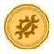 Tools golden digital coin vector icon. Gold yellow coin with wrench and gear symbol. cryptocurrency icon isolated on