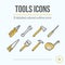 Tools Icons Set (Pliers, Wrench, Axe, Screwdriver, Saw, Brush, Hammer, Tape Measure).