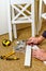 Tools, instructions and details for assembly furniture, man hands