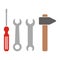 Tools set symbols, screwdriver, wrench, hammer, color icon