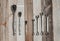 Tools, set wrenches on a wood background