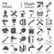 Tools solid icon set, repair equipment symbols collection or sketches. Working tools glyph style signs for web and app