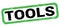 TOOLS text written on green-black rectangle stamp