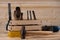 Tools for working with wood. Carpenter. woodwork tools in wooden box