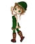 Toon Christmas Elf Girl in a Green Dress and Hat, Waving