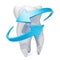Tooth with blue arrows. Teeth protection concept, 3D rendering