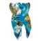 Tooth with blue Earth map texture. Global dentistry concept, 3D