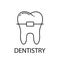 Tooth with brace icon. Thin line art template for dentistry or stomatology logo. Black and white illustration. Contour hand drawn