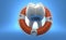 Tooth with brace inside life buoy