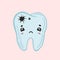 Tooth with caries. Color vector drawing of a sick tooth. Kawaii rusty character.