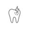 Tooth with caries, toothache, sick dental line icon.