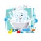 Tooth character bathing in bathroom. clean and healthy tooth con