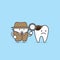 Tooth character detective with decayed tooth illustration vector
